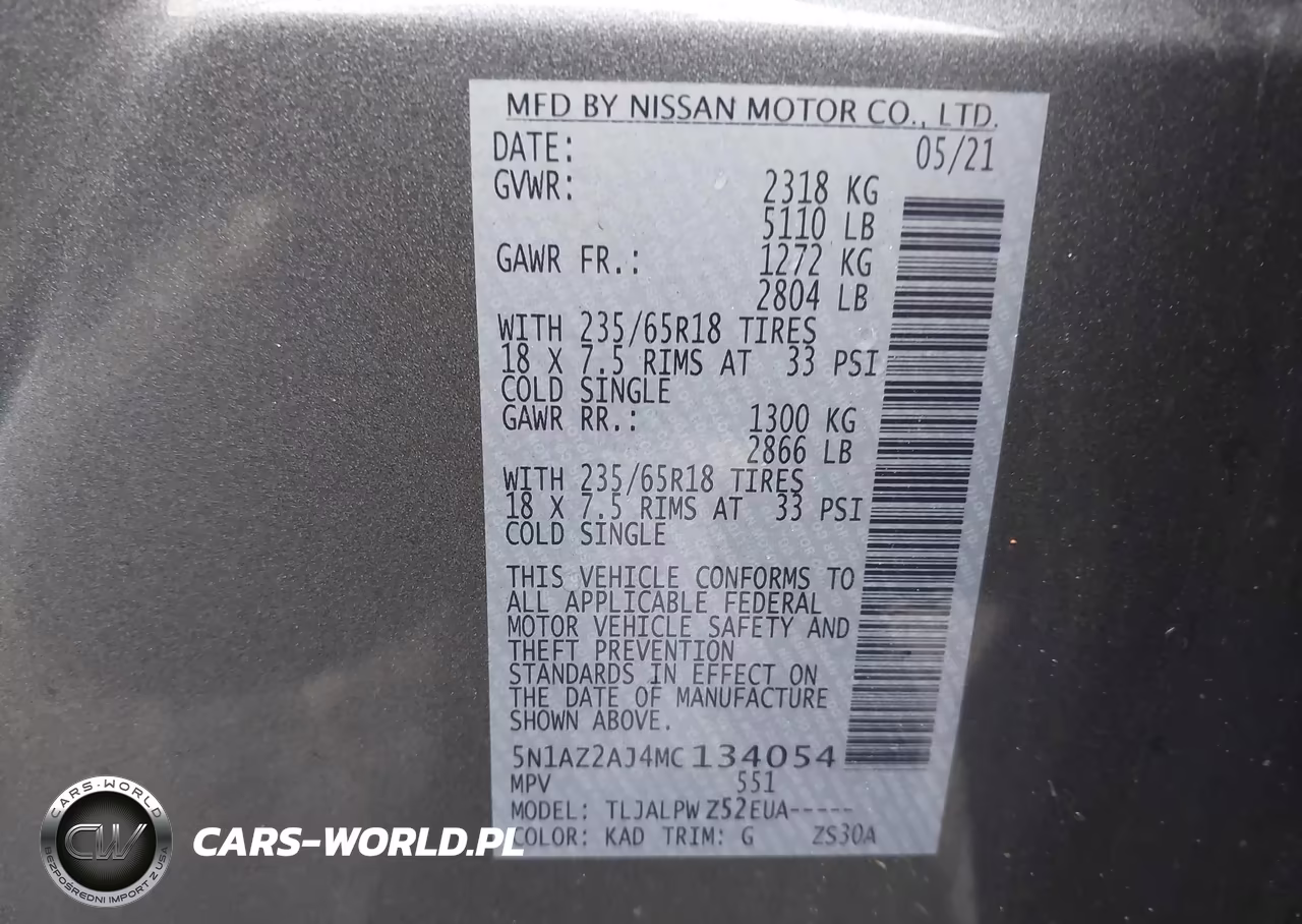2021 Nissan Murano S Fwd VIN:5N1AZ2AJ4MC134054 - 9