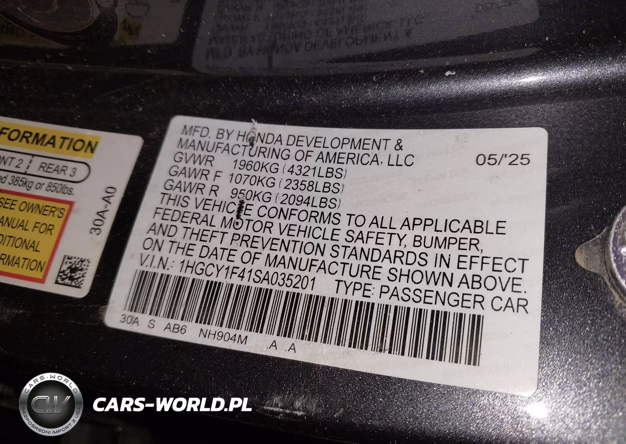 2025 Honda Accord Se VIN:1HGCY1F41SA035201 - 9
