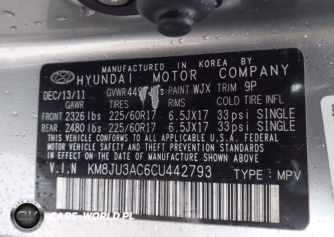 2012 Hyundai Tucson Gls VIN:KM8JU3AC6CU442793 - 9