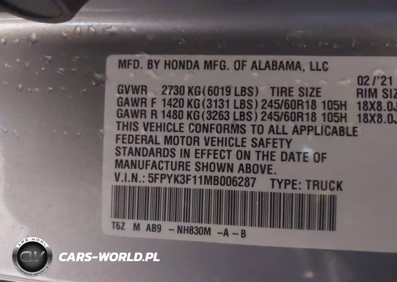 2021 Honda Ridgeline Awd Sport VIN:5FPYK3F11MB006287 - 9
