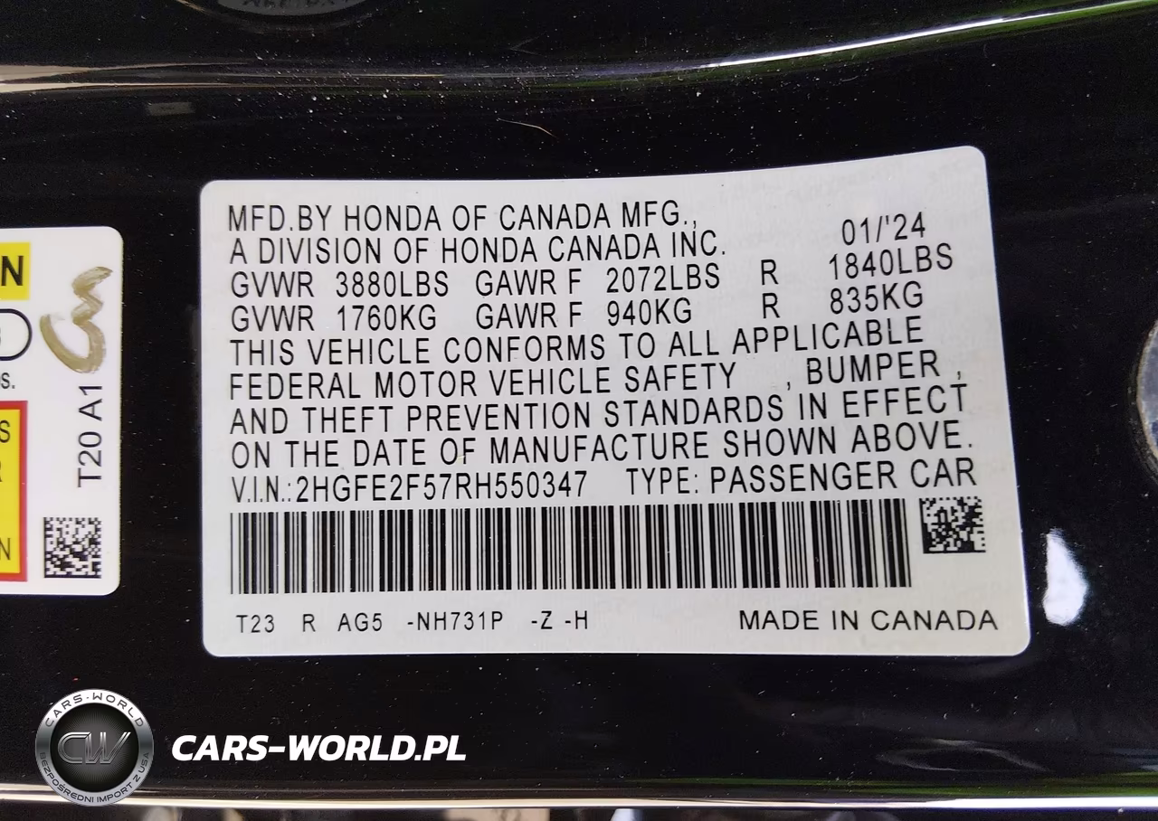 2024 Honda Civic Sport VIN:2HGFE2F57RH550347 - 9