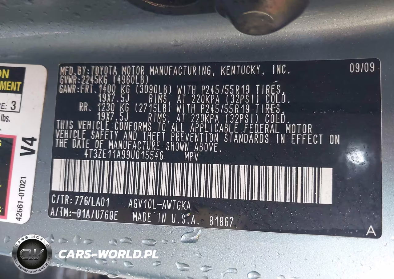 2009 Toyota Venza VIN:4T3ZE11A99U015546 - 9