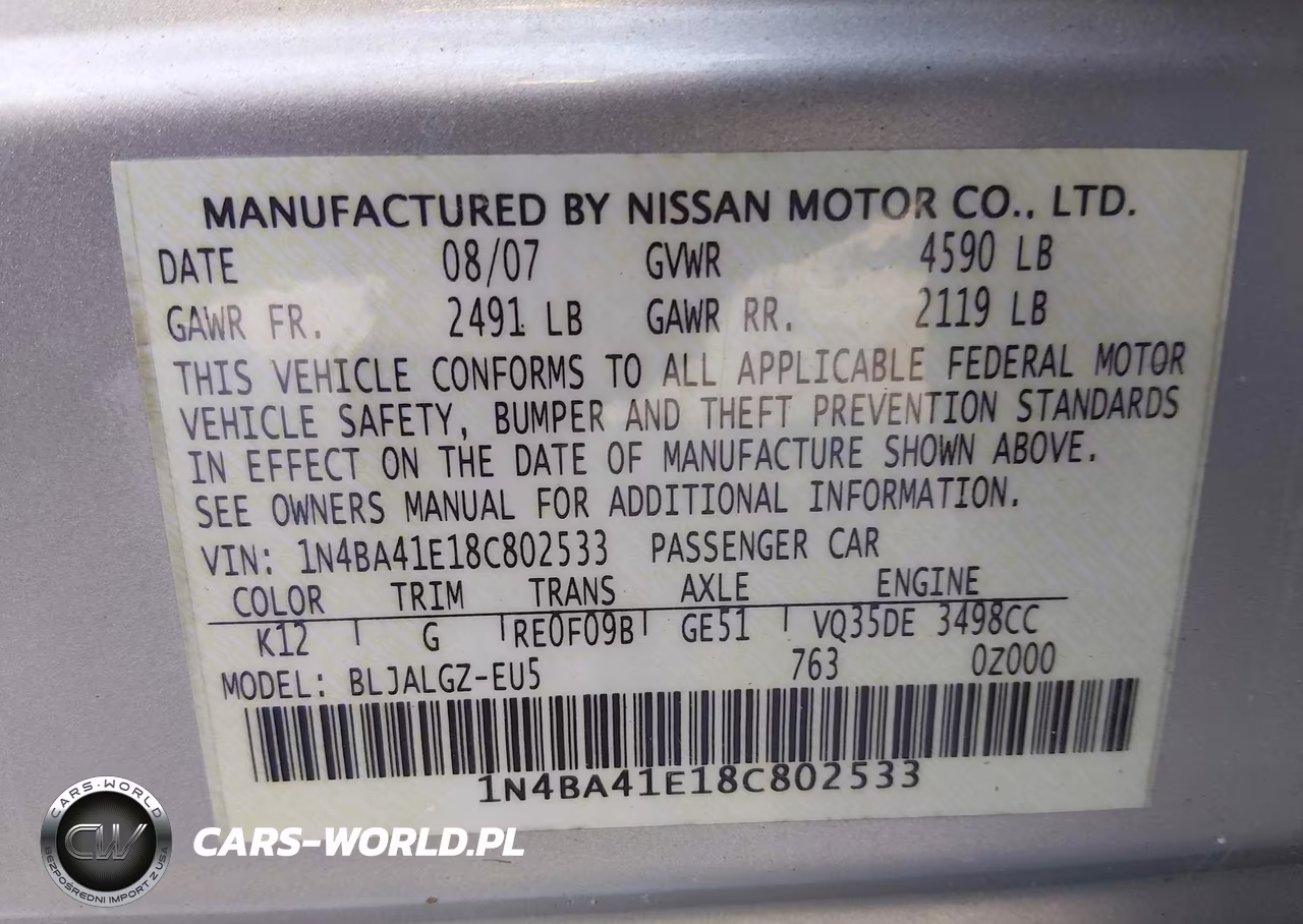 2008 Nissan Maxima 3.5 Sl VIN:1N4BA41E18C802533 - 9