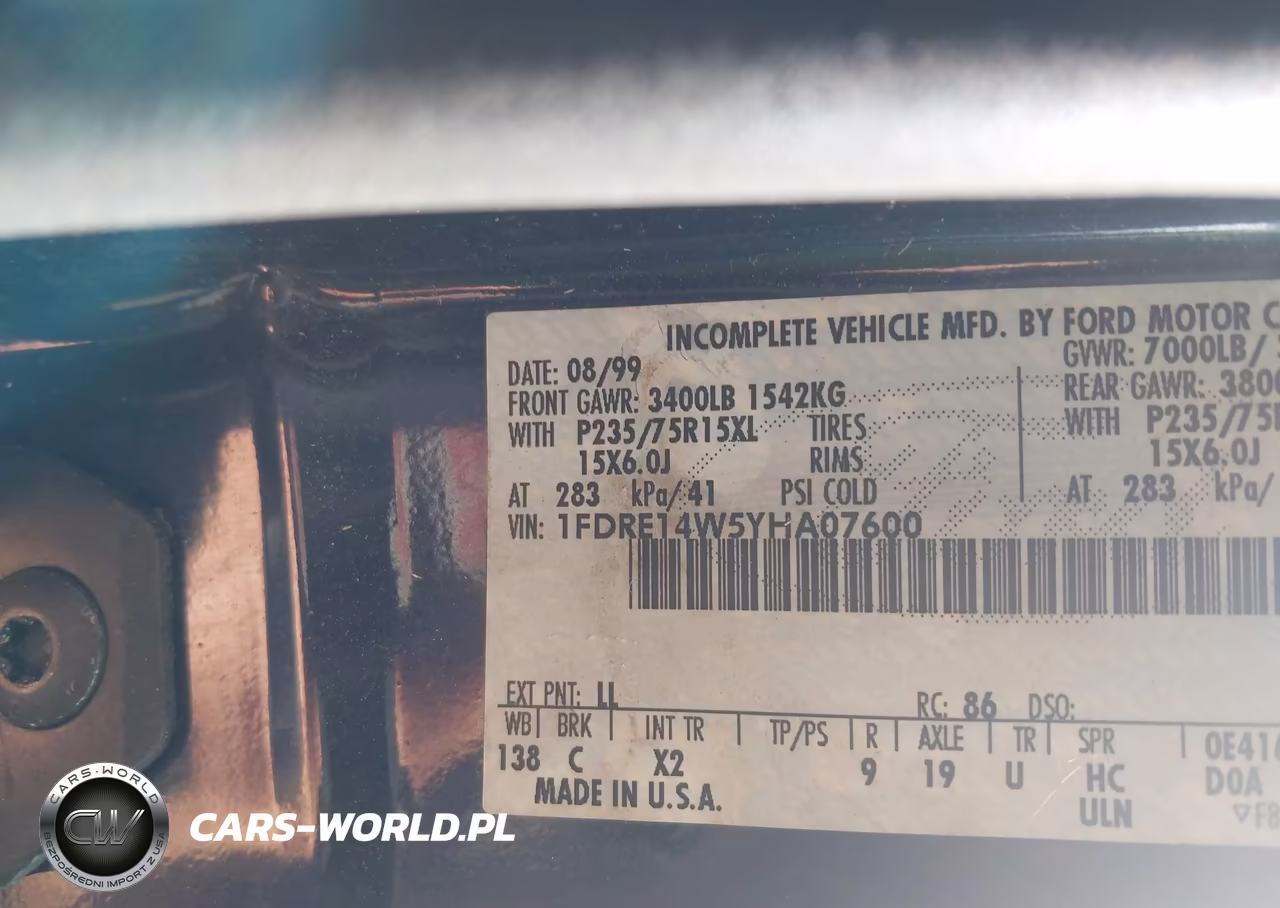 2000 Ford E-150 Recreational VIN:1FDRE14W5YHA07600 - 9