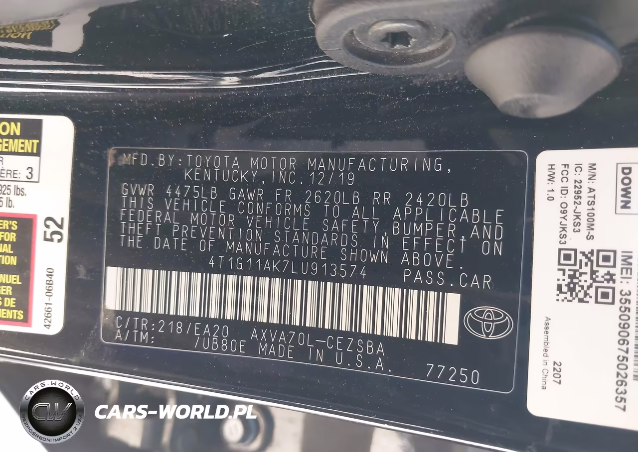 2020 Toyota Camry Se VIN:4T1G11AK7LU913574 - 9