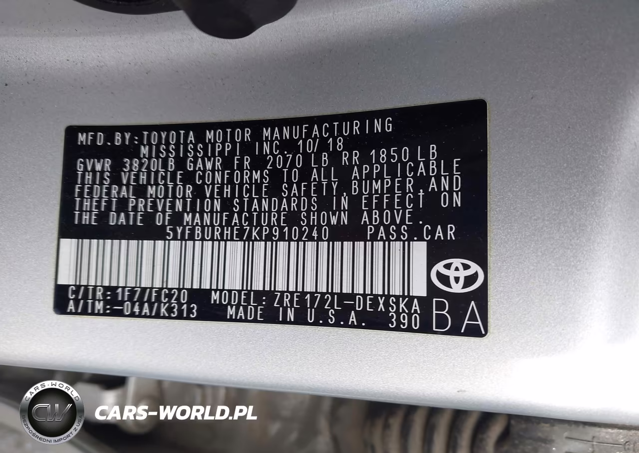 2019 Toyota Corolla Se VIN:5YFBURHE7KP910240 - 9