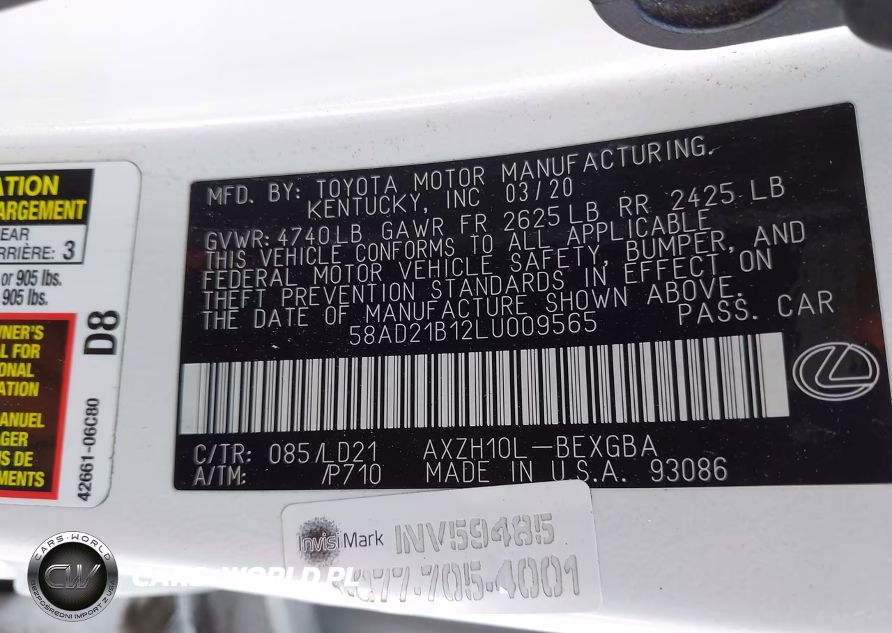 2020 Lexus Es 300H VIN:58AD21B12LU009565 - 9