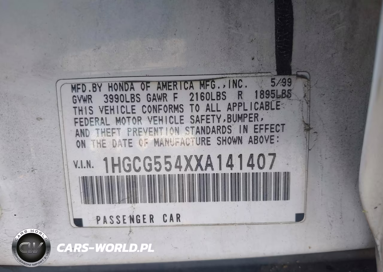 1999 Honda Accord Lx VIN:1HGCG554XXA141407 - 9
