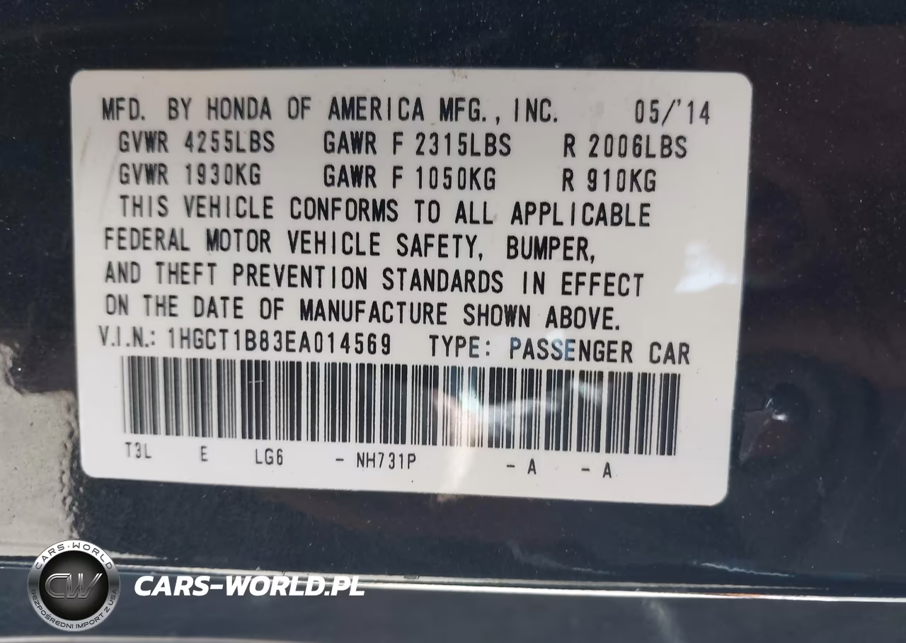 2014 Honda Accord Ex-L VIN:1HGCT1B83EA014569 - 9