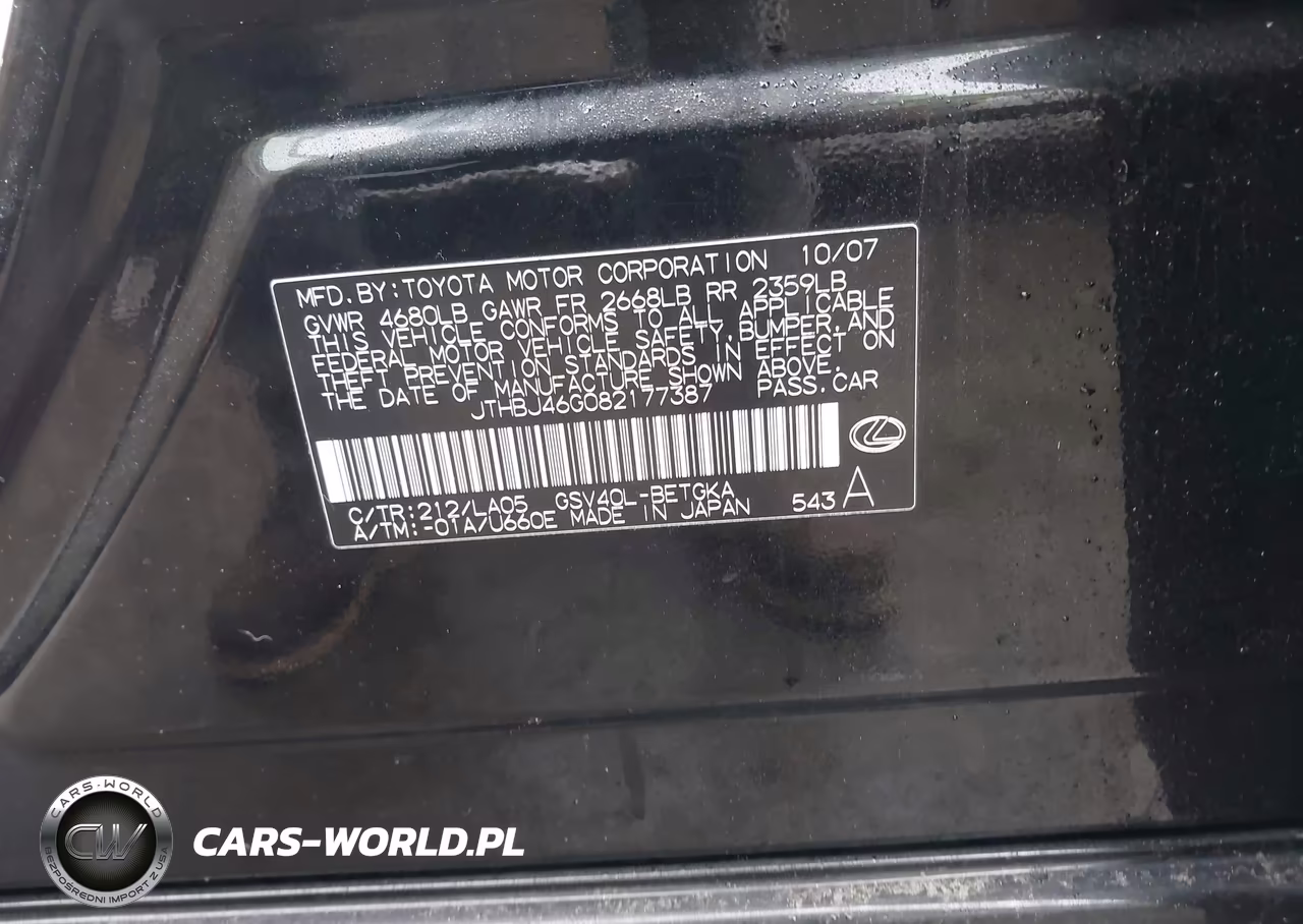 2008 Lexus Es 350 VIN:JTHBJ46G082177387 - 9