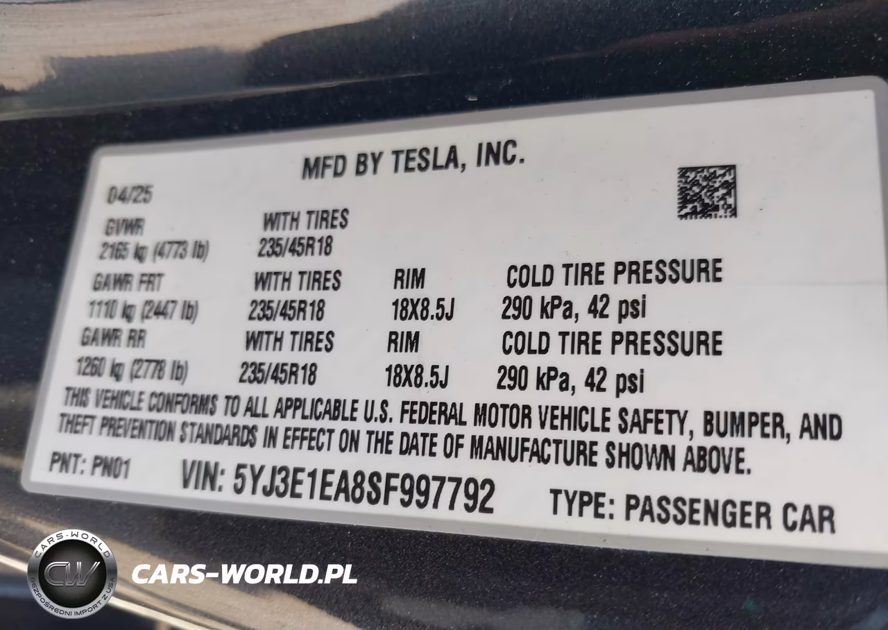 2025 Tesla Model 3 Long Range Rear-Wheel Drive-Standard Rear-Wheel Drive VIN:5YJ3E1EA8SF997792 - 9