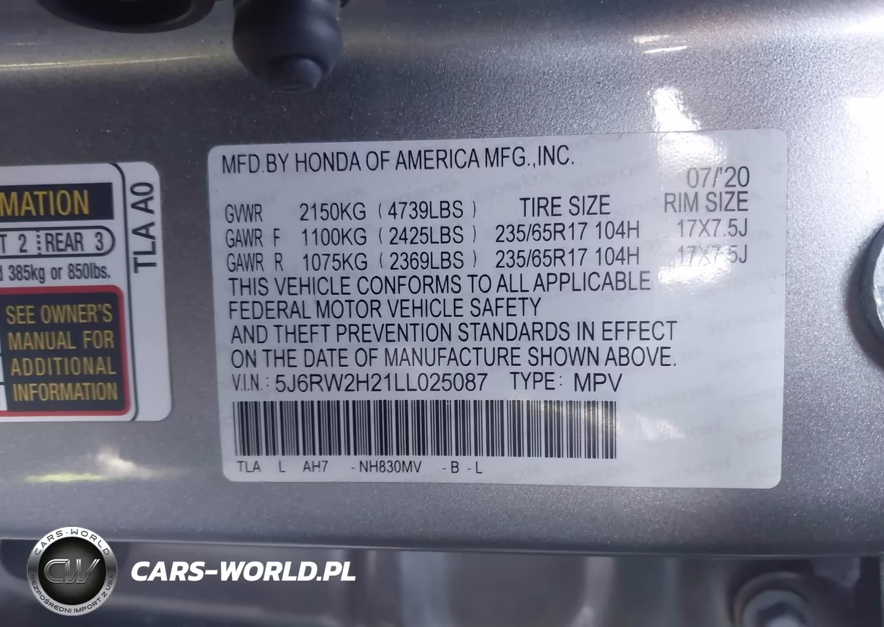2020 Honda Cr-V Awd Lx VIN:5J6RW2H21LL025087 - 9