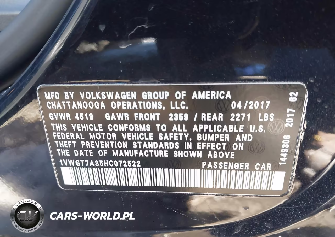 2017 Volkswagen Passat 1.8T Se VIN:1VWGT7A35HC072522 - 9