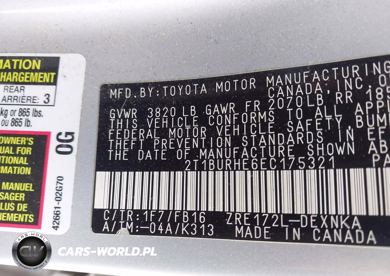 2014 Toyota Corolla Le VIN:2T1BURHE6EC175321 - 9