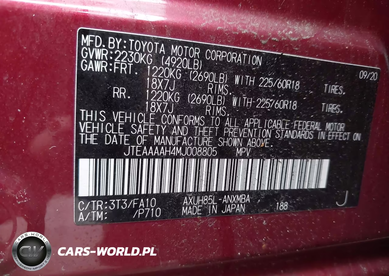 2021 Toyota Venza Le VIN:JTEAAAAH4MJ008805 - 9