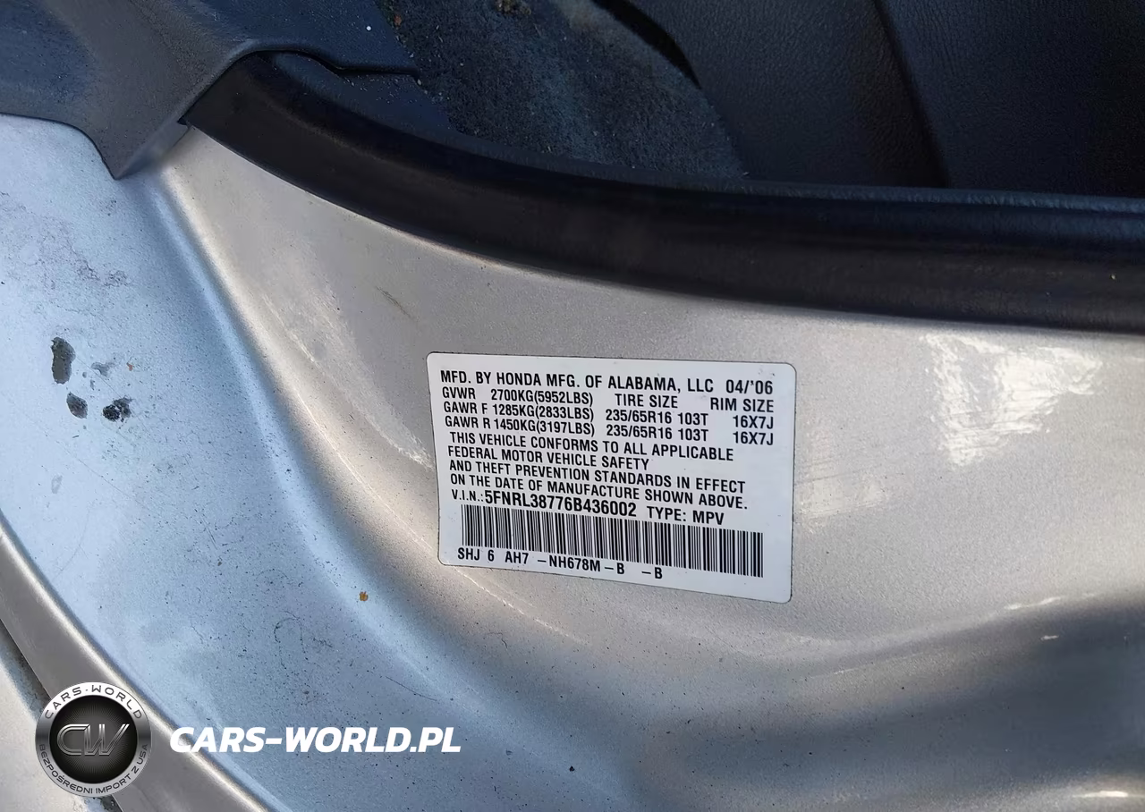 2006 Honda Odyssey Ex-L VIN:5FNRL38776B436002 - 9