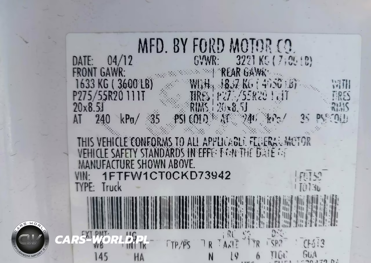 2012 Ford F-150 Lariat VIN:1FTFW1CT0CKD73942 - 9