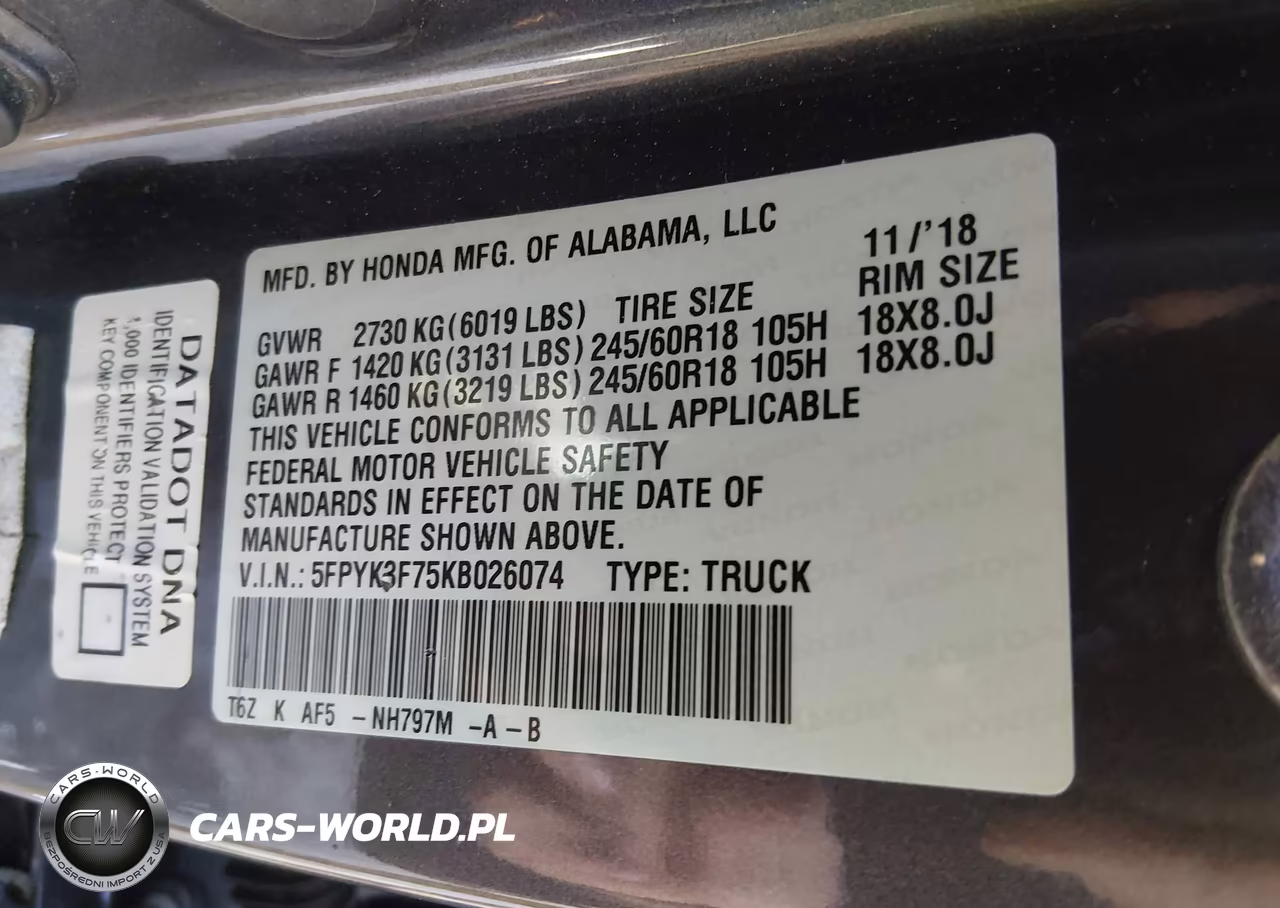 2019 Honda Ridgeline Rtl-E VIN:5FPYK3F75KB026074 - 9