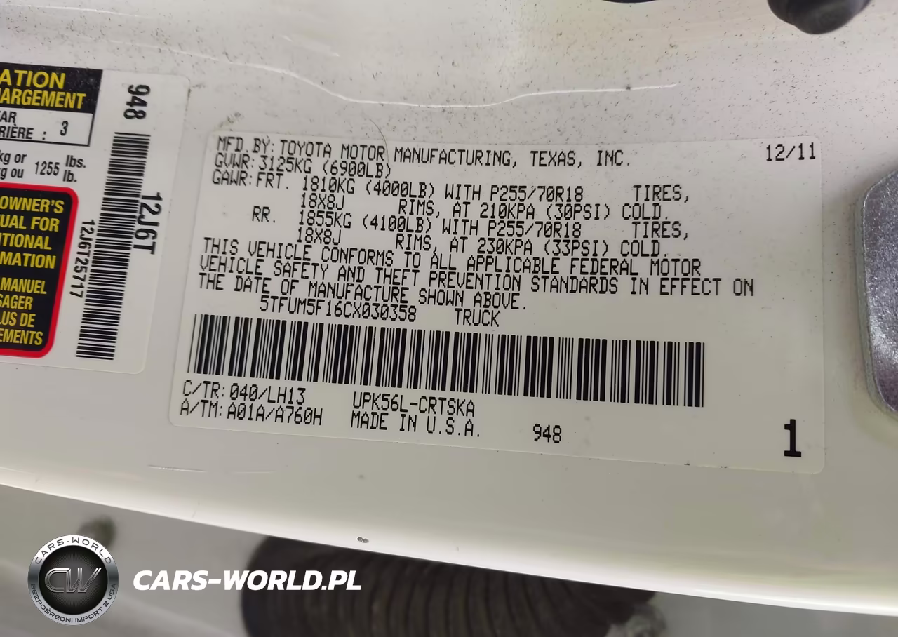 2012 Toyota Tundra Grade 4.6L V8 VIN:5TFUM5F16CX030358 - 9