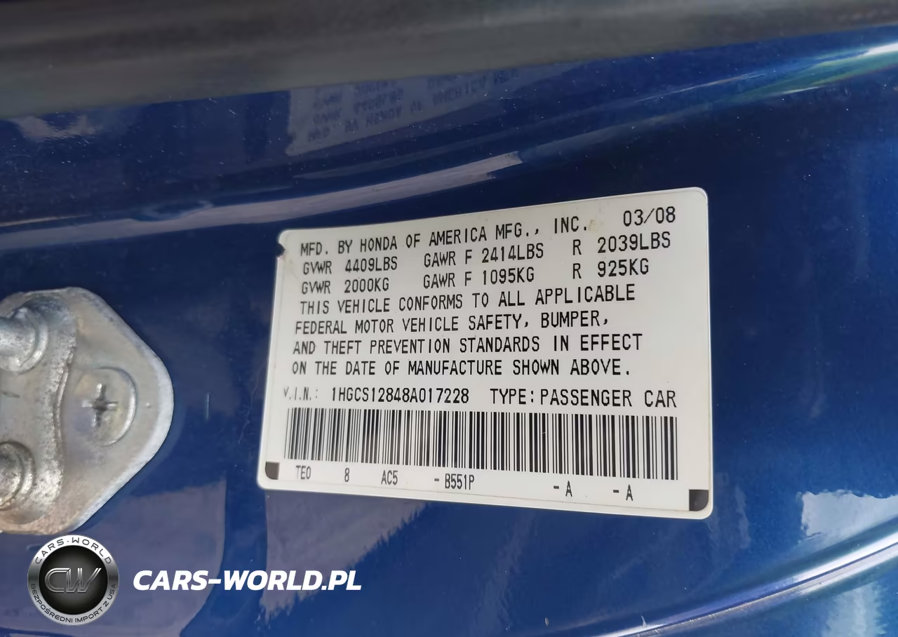 2008 Honda Accord 2.4 Ex-L VIN:1HGCS12848A017228 - 9