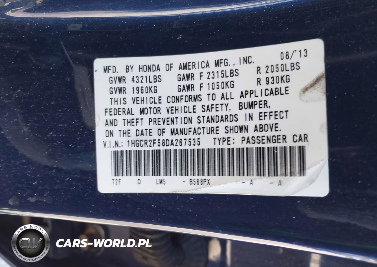 2013 Honda Accord Sport VIN:1HGCR2F58DA267535 - 9
