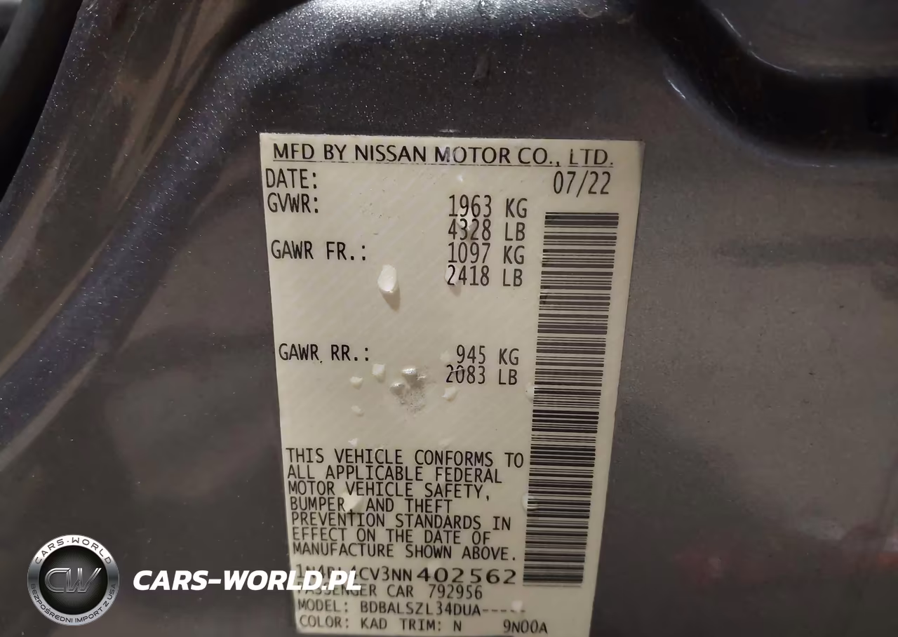 2022 Nissan Altima Sr Fwd VIN:1N4BL4CV3NN402562 - 9