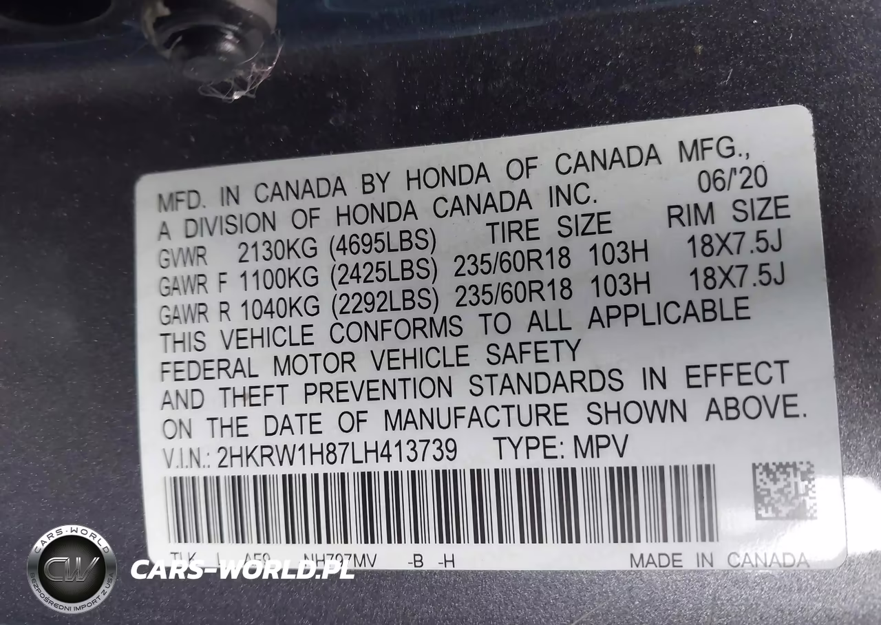 2020 Honda Cr-V 2Wd Ex-L VIN:2HKRW1H87LH413739 - 9