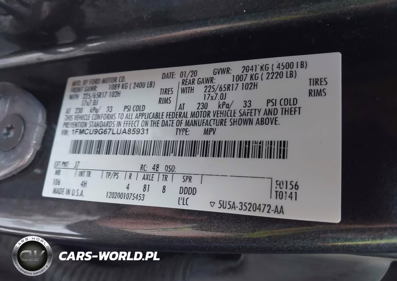 2020 Ford Escape Se VIN:1FMCU9G67LUA85931 - 9