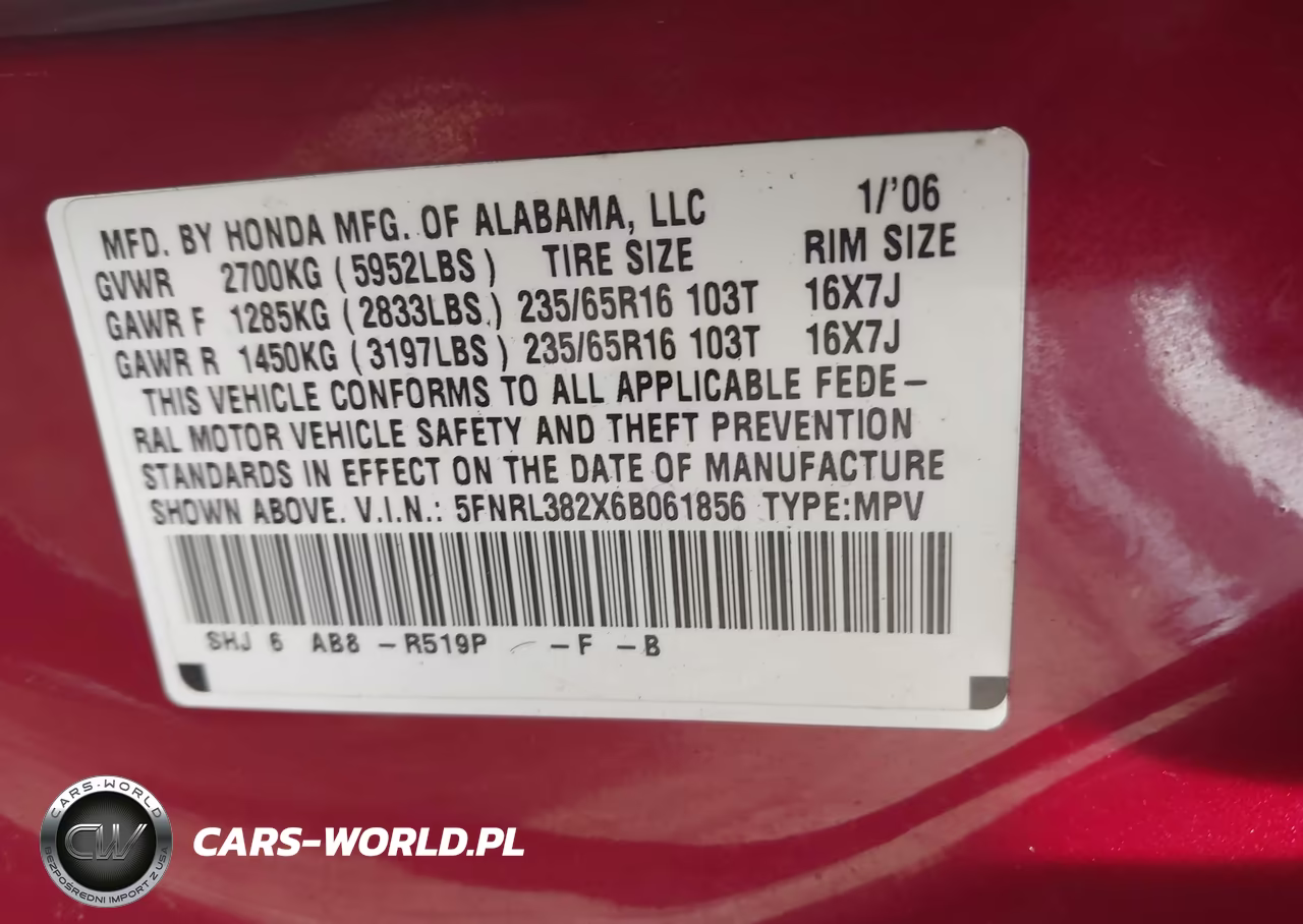 2006 Honda Odyssey Lx VIN:5FNRL382X6B061856 - 9