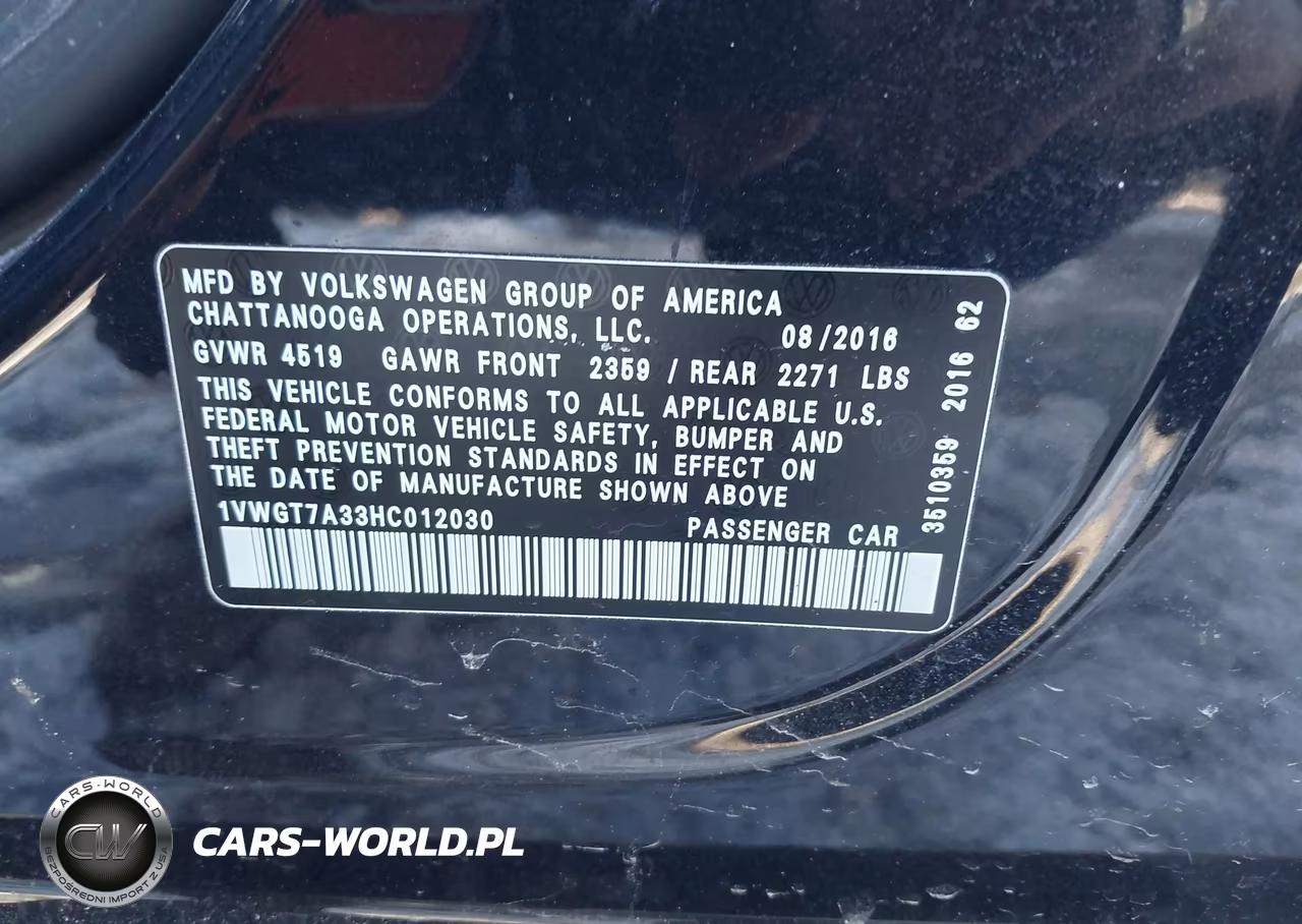 2017 Volkswagen Passat 1.8T Se VIN:1VWGT7A33HC012030 - 9