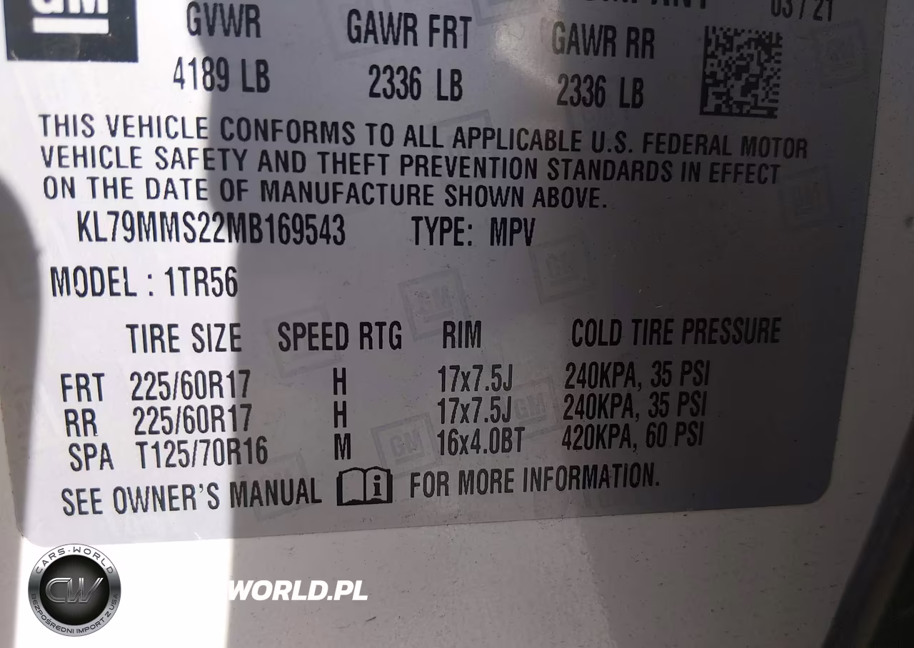 2021 Chevrolet Trailblazer Fwd Ls VIN:KL79MMS22MB169543 - 9