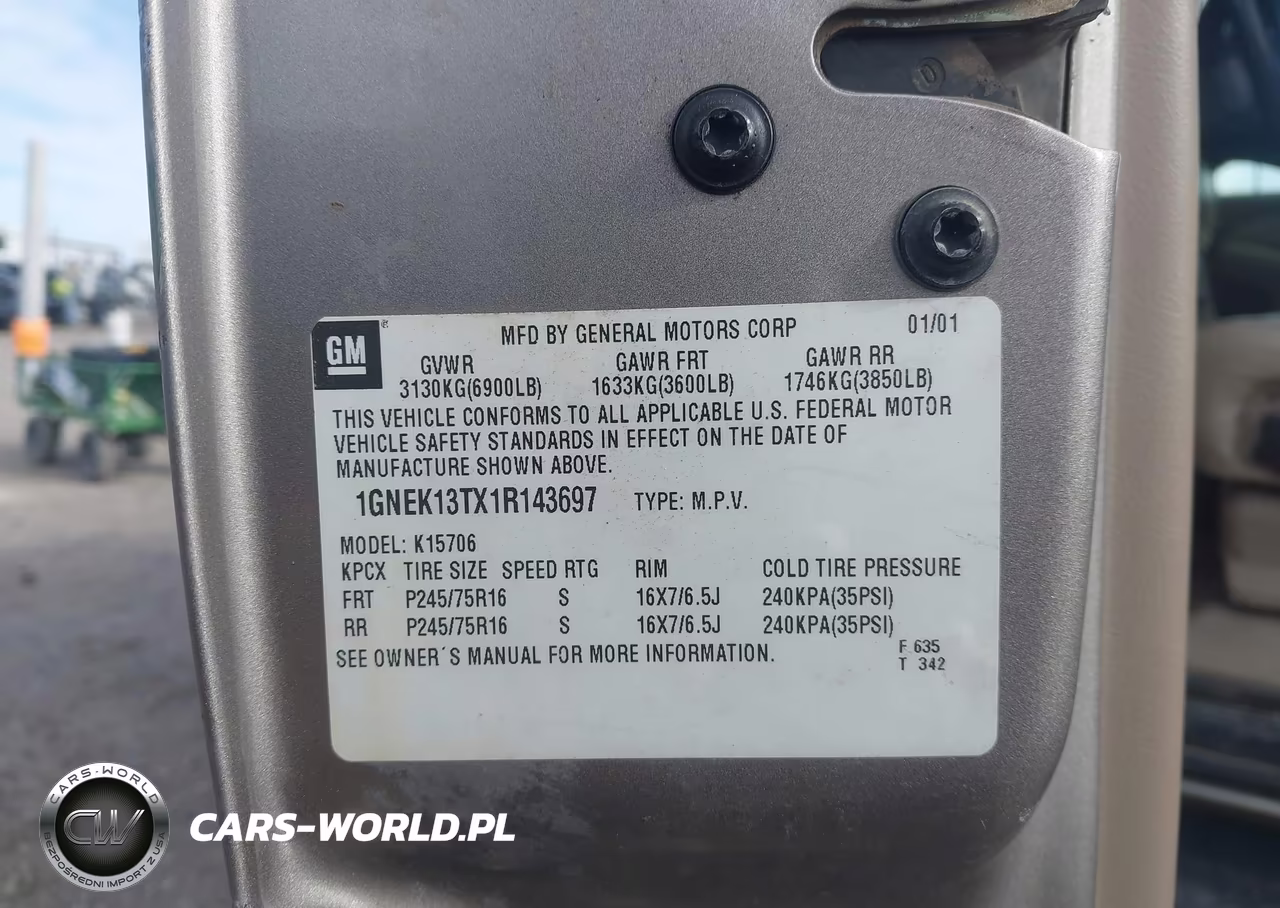 2001 Chevrolet Tahoe Ls VIN:1GNEK13TX1R143697 - 9