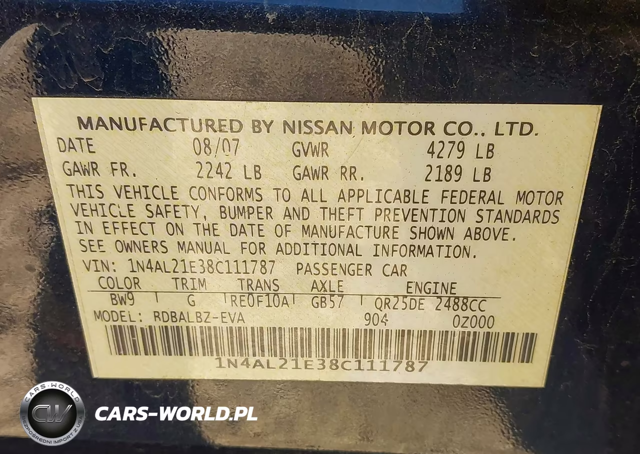 2008 Nissan Altima 2.5 S VIN:1N4AL21E38C111787 - 9