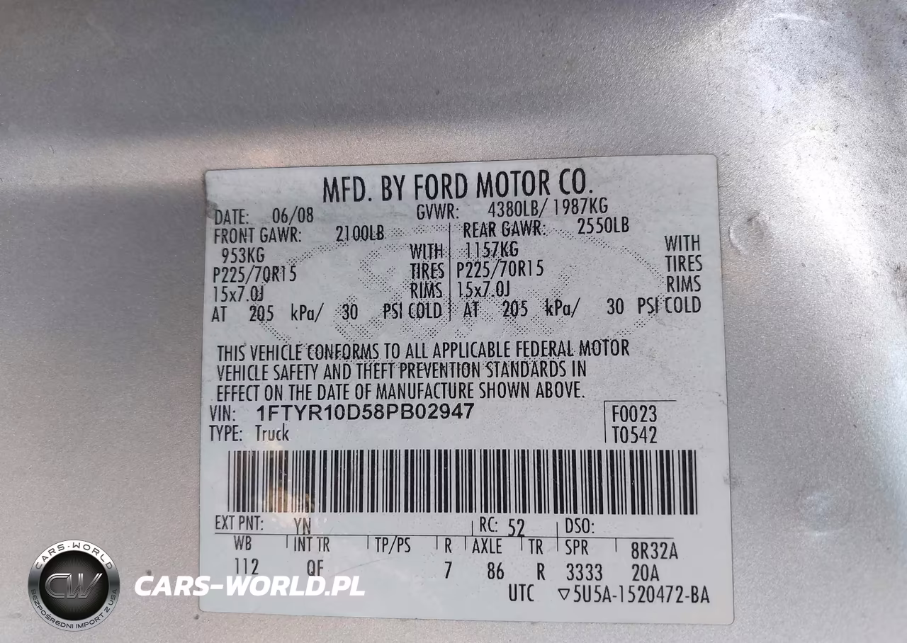 2008 Ford Ranger Xl-Xlt VIN:1FTYR10D58PB02947 - 9
