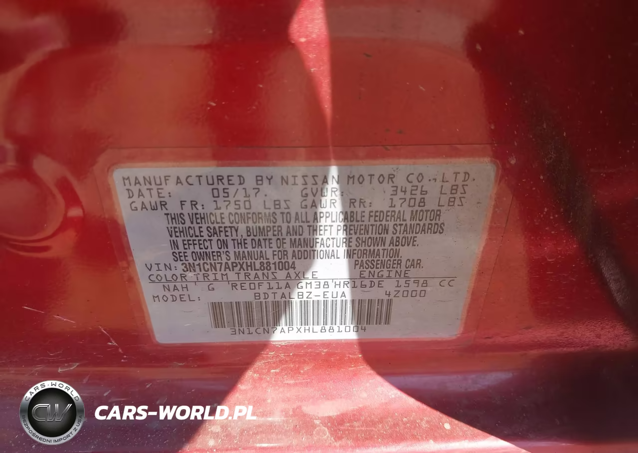 2017 Nissan Versa 1.6 Sv VIN:3N1CN7APXHL881004 - 9