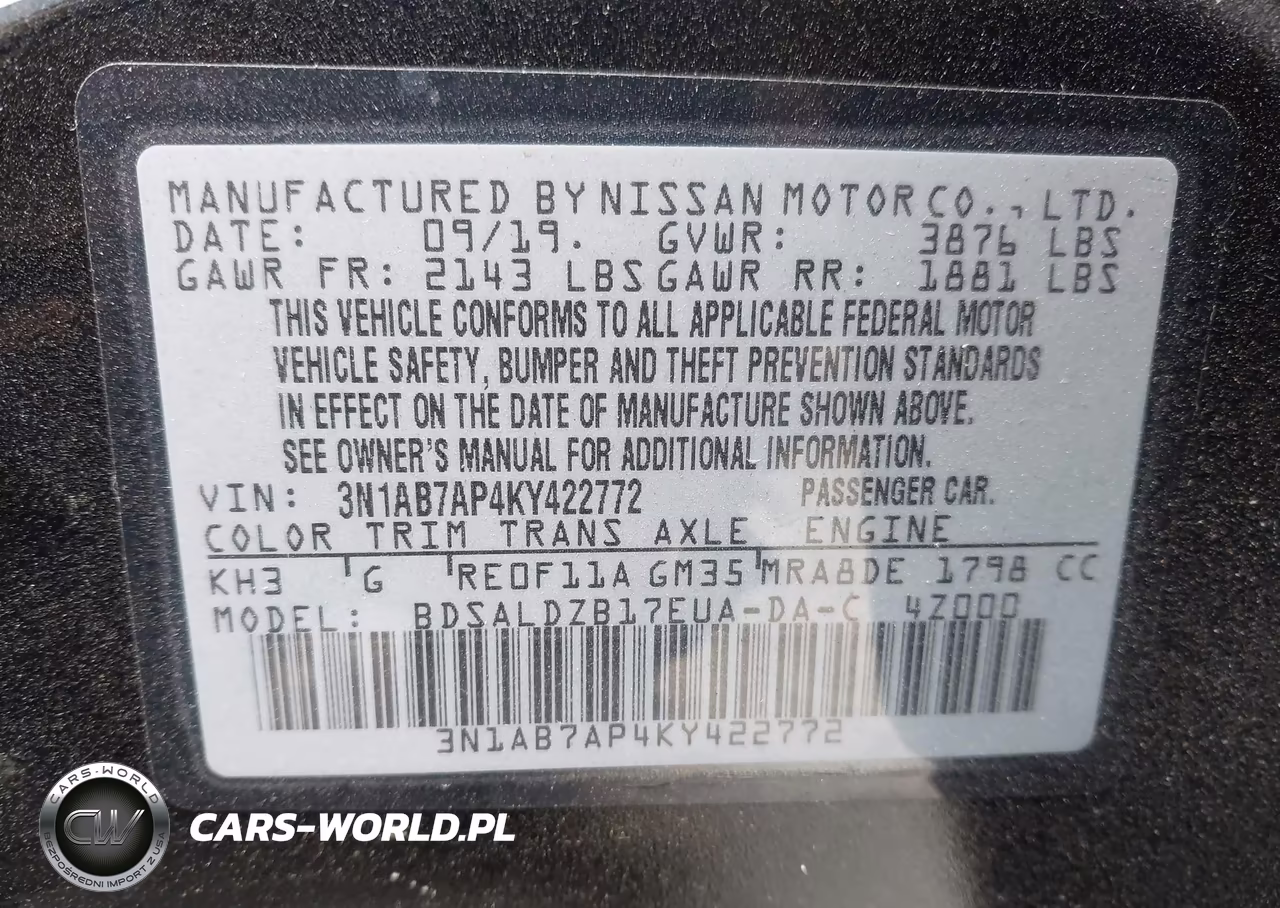 2019 Nissan Sentra Sv VIN:3N1AB7AP4KY422772 - 9