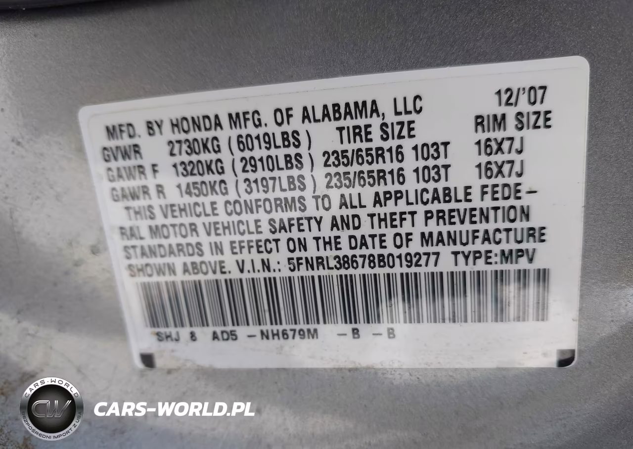2008 Honda Odyssey Ex-L VIN:5FNRL38678B019277 - 9