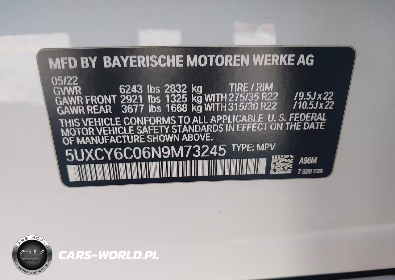 2022 BMW X6 xDrive40I VIN:5UXCY6C06N9M73245 - 9