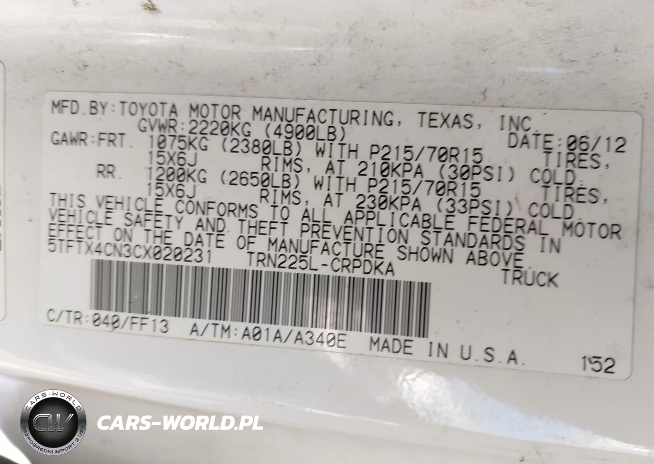 2012 Toyota Tacoma VIN:5TFTX4CN3CX020231 - 9