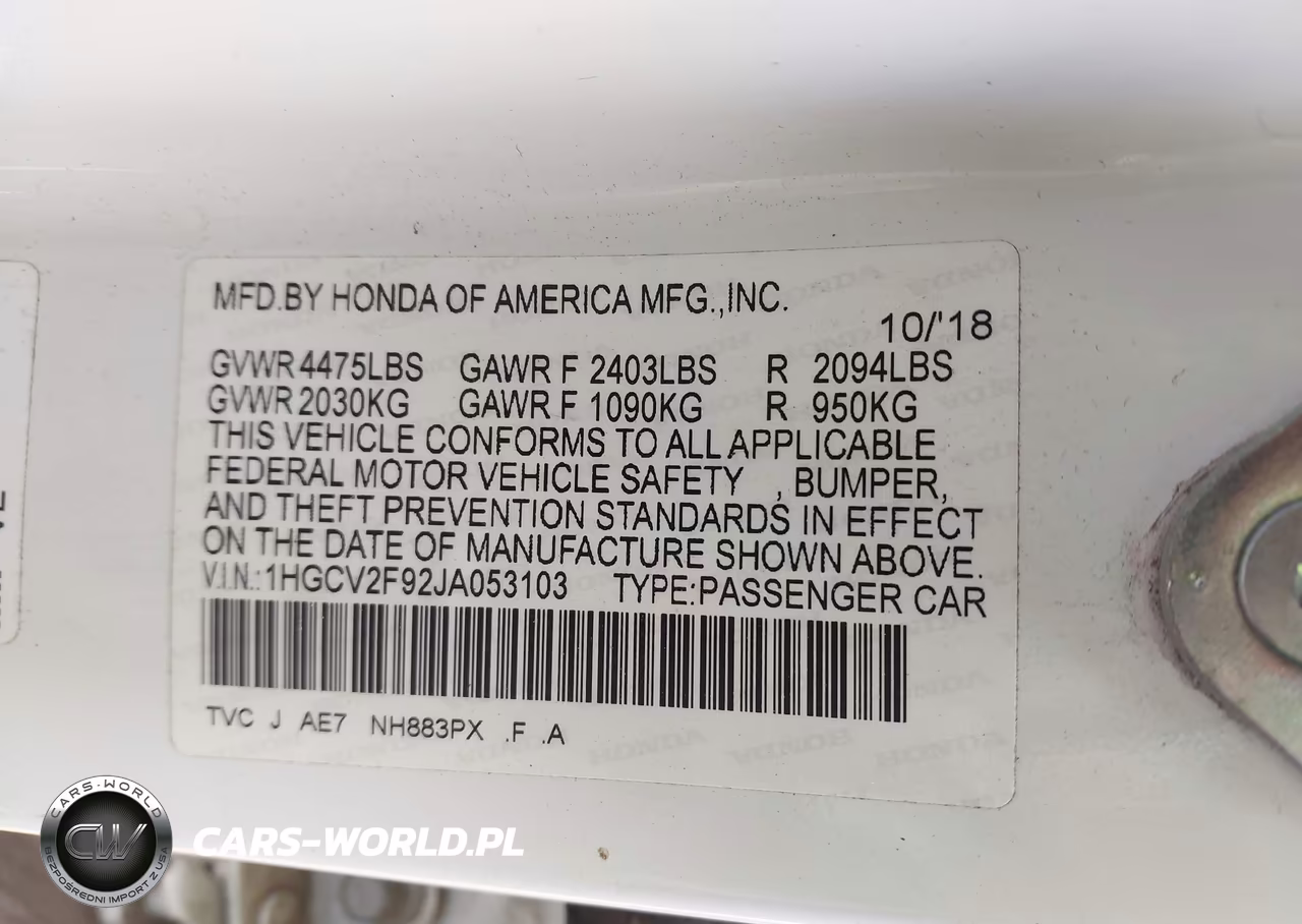 2018 Honda Accord Touring 2.0T VIN:1HGCV2F92JA053103 - 9