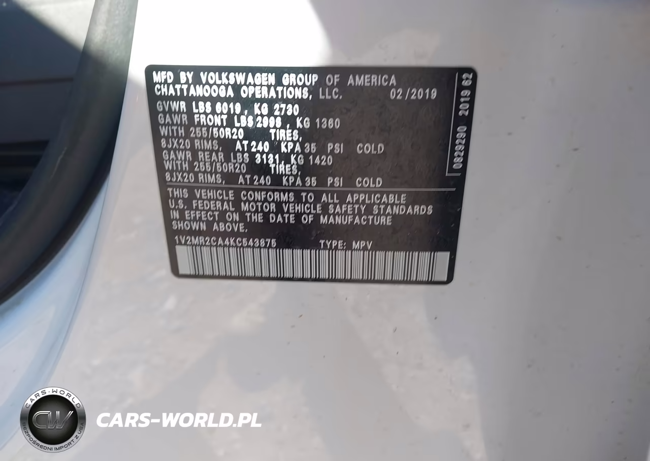 2019 Volkswagen Atlas 3.6L V6 Sel VIN:1V2MR2CA4KC543875 - 9