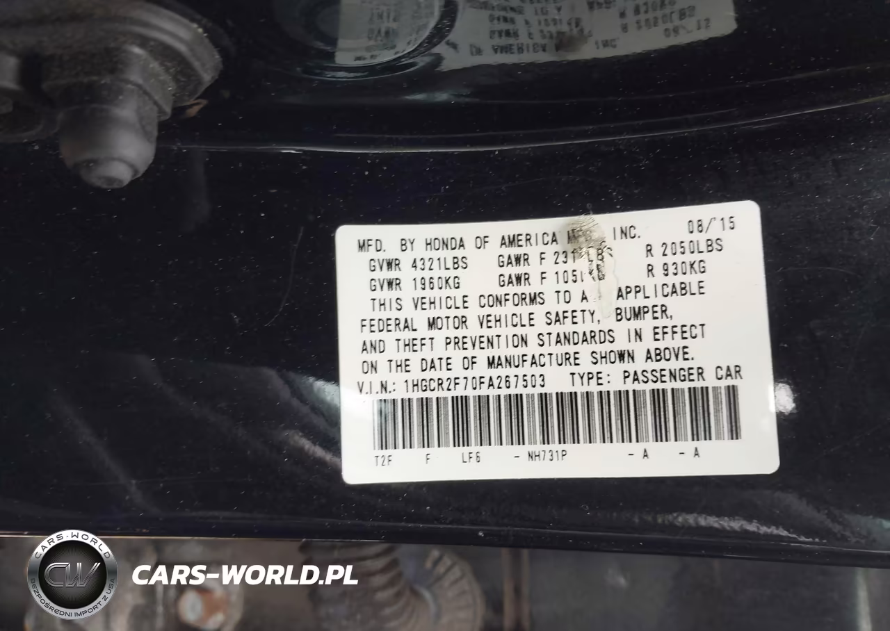 2015 Honda Accord Ex VIN:1HGCR2F70FA267503 - 9