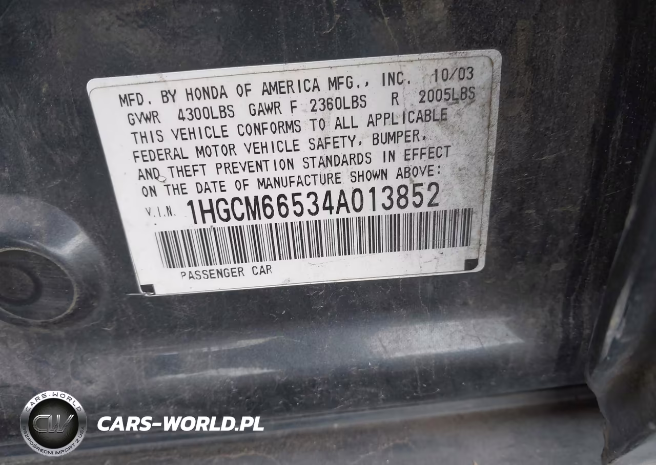 2004 Honda Accord 3.0 Ex VIN:1HGCM66534A013852 - 9
