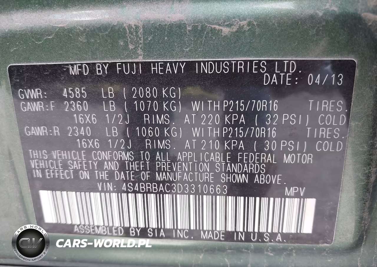 2013 Subaru Outback 2.5I VIN:4S4BRBAC3D3310663 - 9