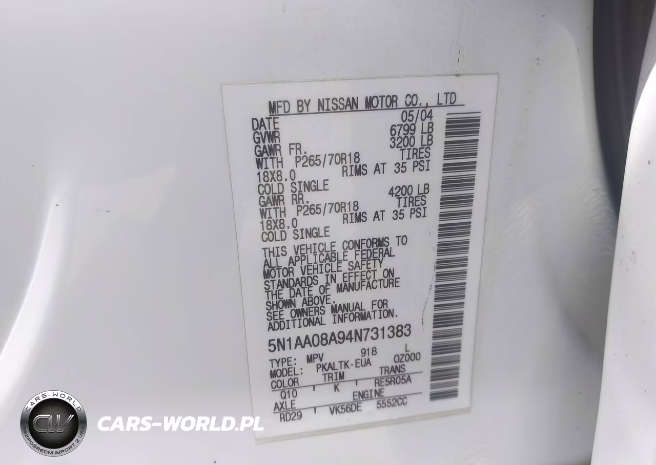 2004 Nissan Pathfinder Armada Se VIN:5N1AA08A94N731383 - 9