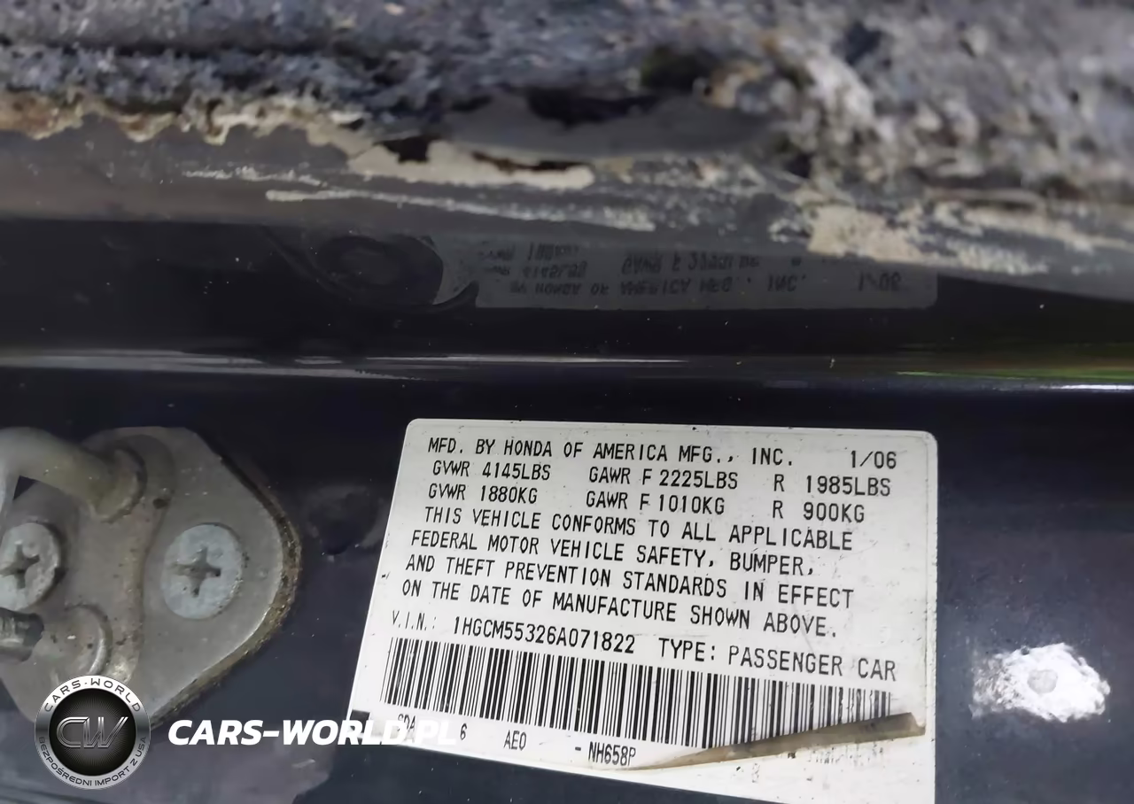 2006 Honda Accord 2.4 Se VIN:1HGCM55326A071822 - 9
