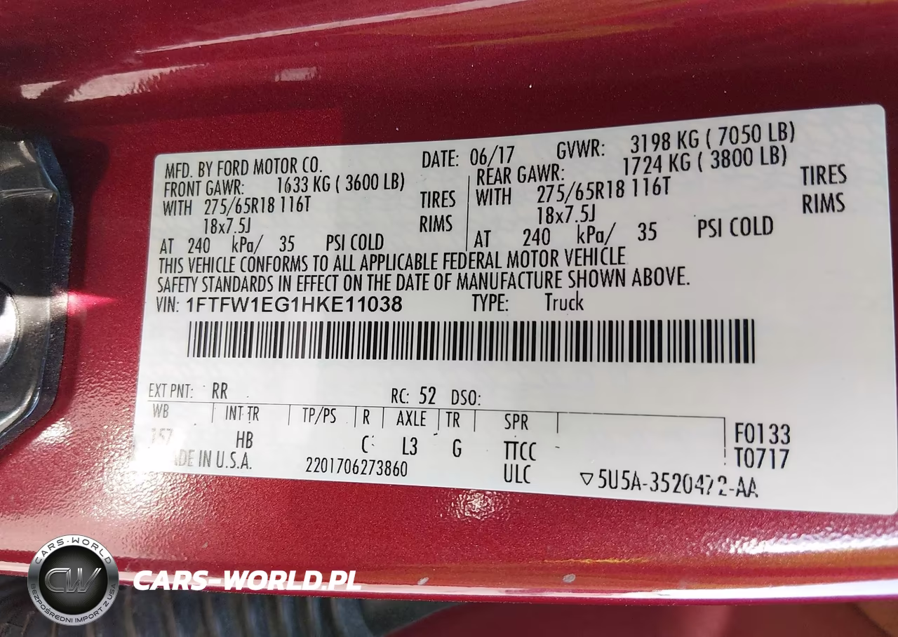 2017 Ford F-150 Lariat VIN:1FTFW1EG1HKE11038 - 9