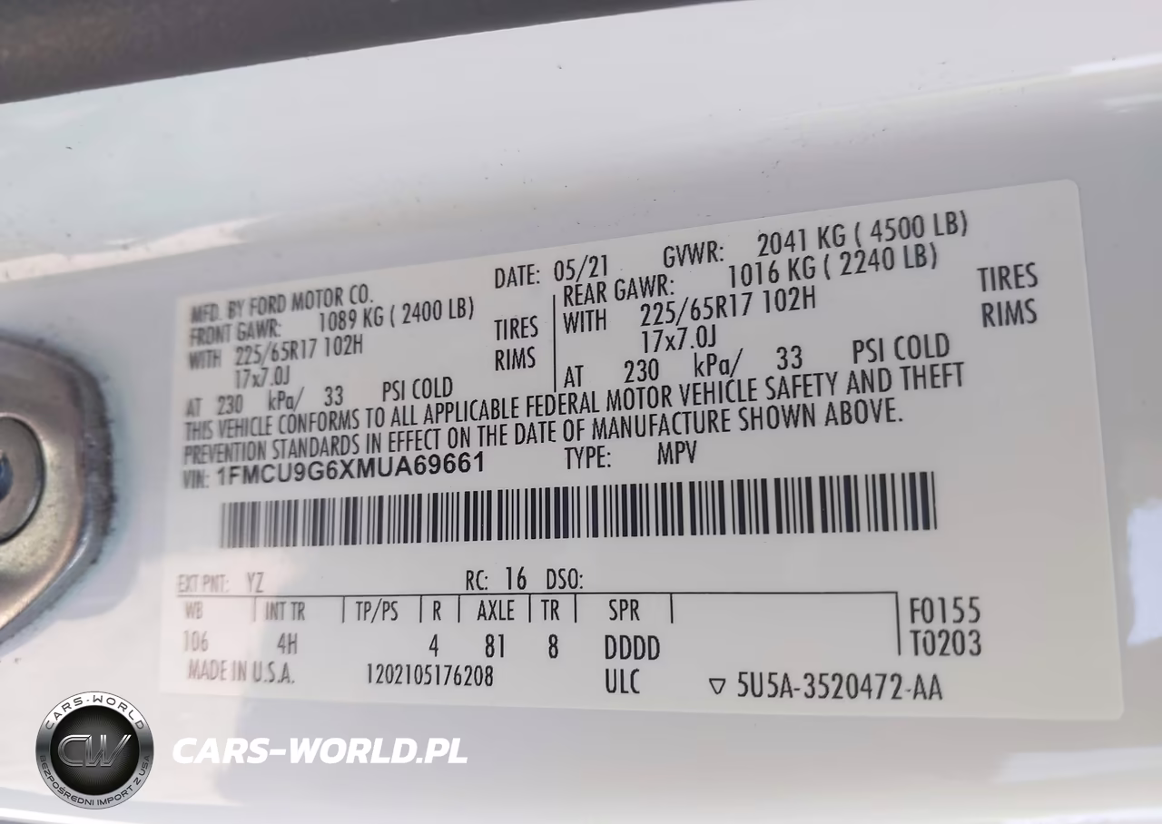 2021 Ford Escape Se VIN:1FMCU9G6XMUA69661 - 9