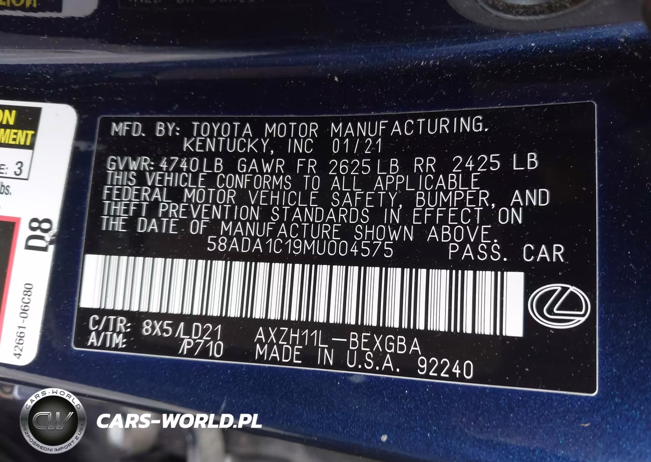 2021 Lexus Es 300H VIN:58ADA1C19MU004575 - 9