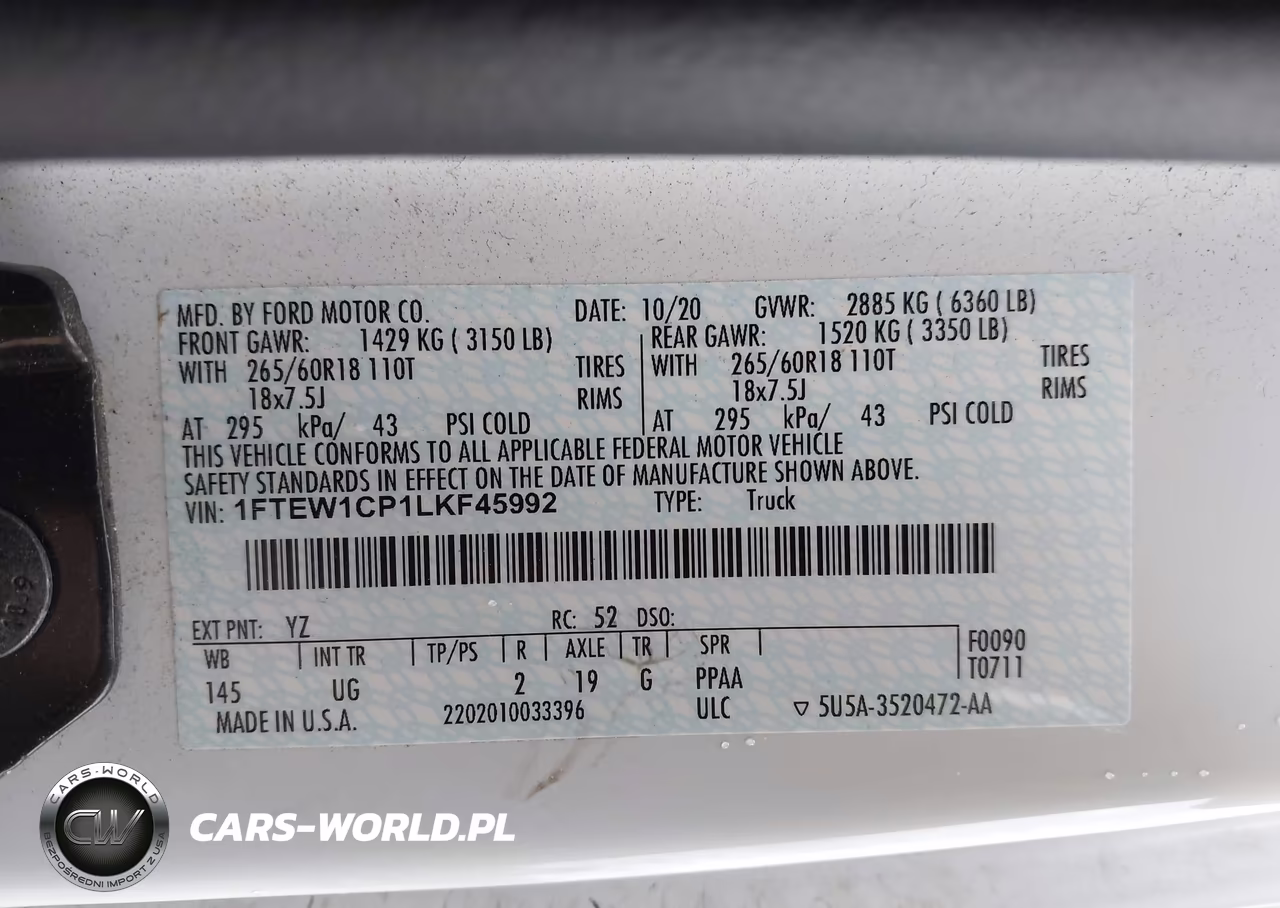 2020 Ford F-150 Xlt VIN:1FTEW1CP1LKF45992 - 9